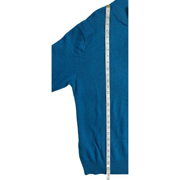 1-33 QI CASHMERE Men's Sweater Zip-Henley Teal 100% Cashmere Large - Picture 15 of 16